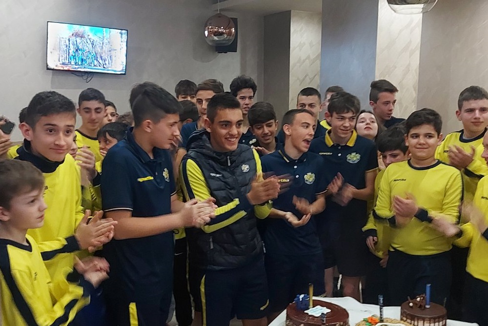 OFC Sofia - celebrating a teammate's birthday during the Sandanski Cup